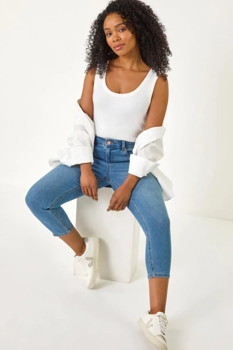 Jeans & Jeggings>Roman Denim Petite Slim Crop Stretch Jeans