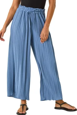 Trousers>Roman Pleated Wide Leg Stretch Culottes Denim