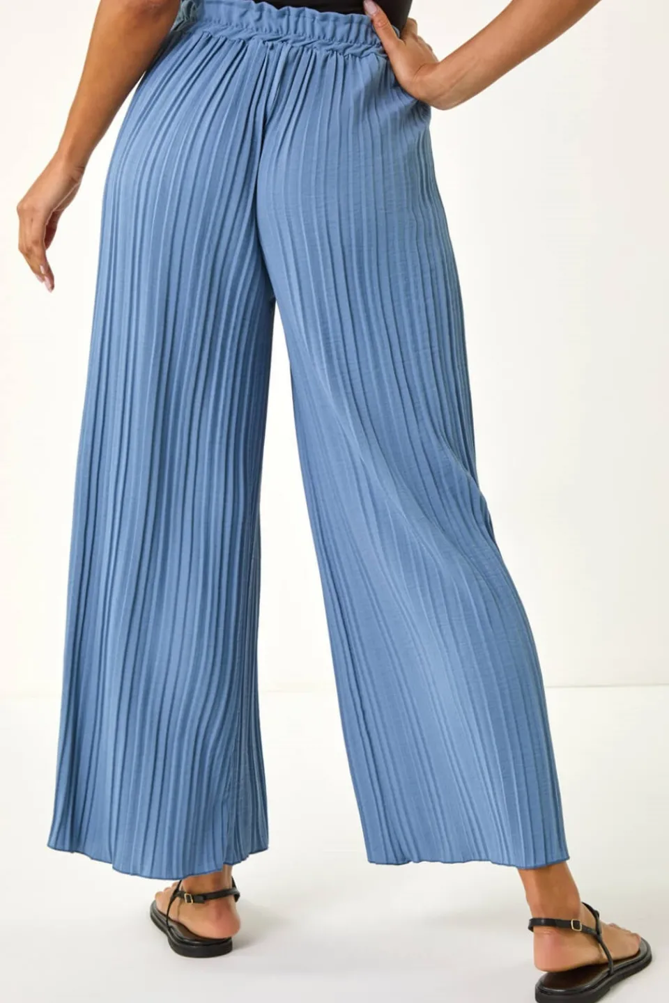 Trousers>Roman Pleated Wide Leg Stretch Culottes Denim