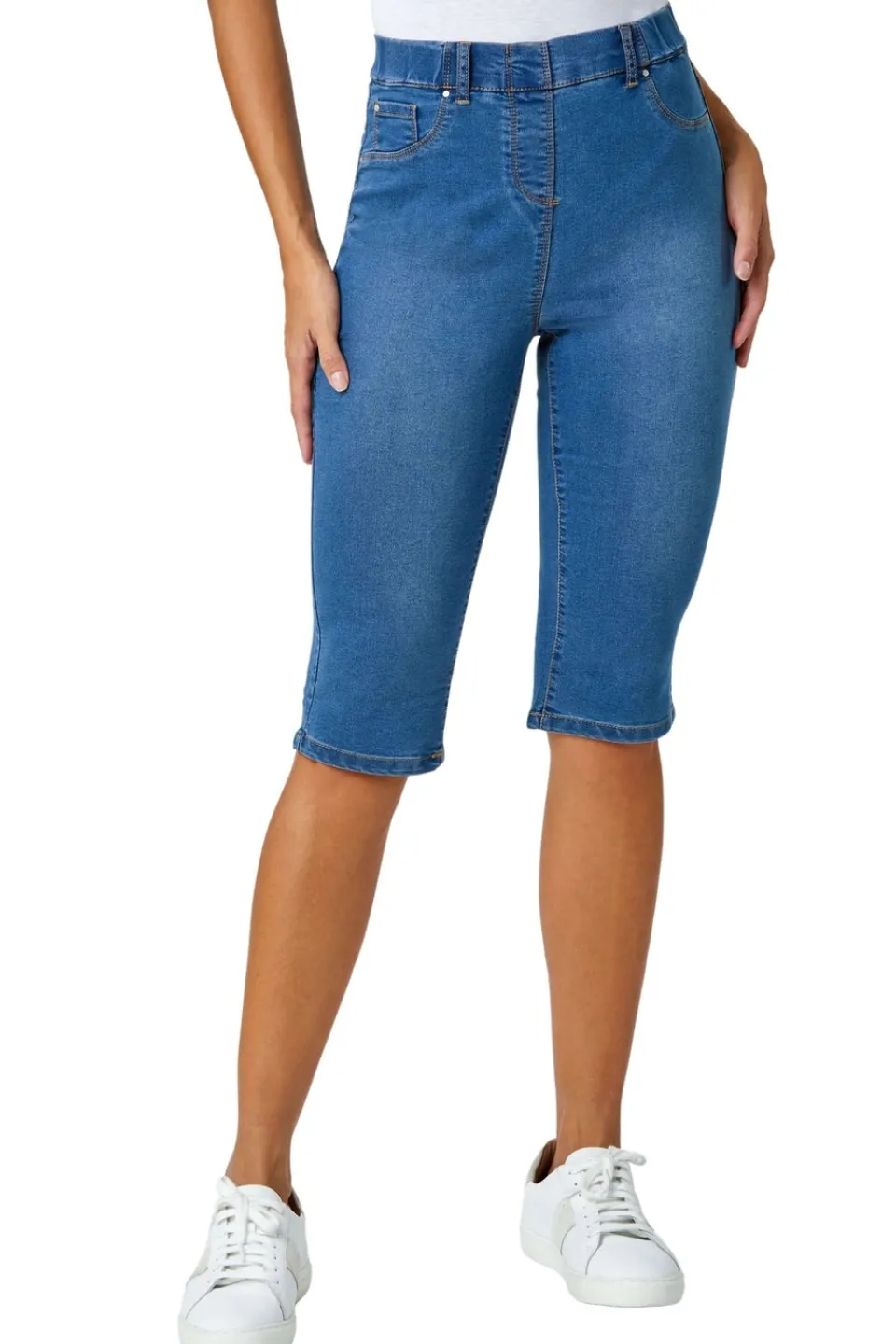 Jeans & Jeggings>Roman Denim Stretch Knee Length Pedal Pusher Blue