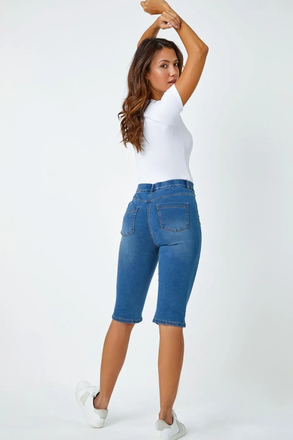 Jeans & Jeggings>Roman Denim Stretch Knee Length Pedal Pusher Blue