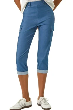 Jeans & Jeggings>Roman Denim Turn Up Stretch Cropped Cargo Trousers