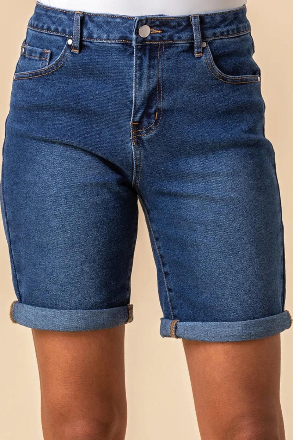 Shorts>Roman Turned Hem Stretch Shorts Denim