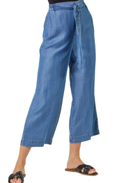 Trousers>Roman Denim Waist Tie Detail Culottes