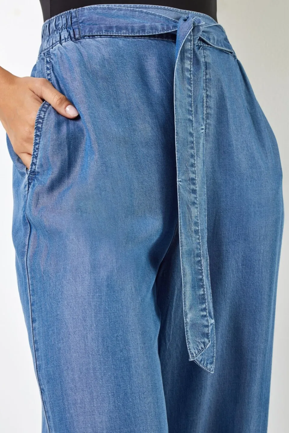 Trousers>Roman Denim Waist Tie Detail Culottes