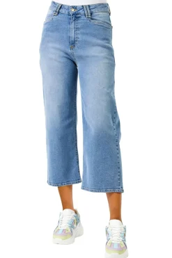 Jeans & Jeggings>Roman Dusk Blue Denim Stretch Wide Leg Culottes