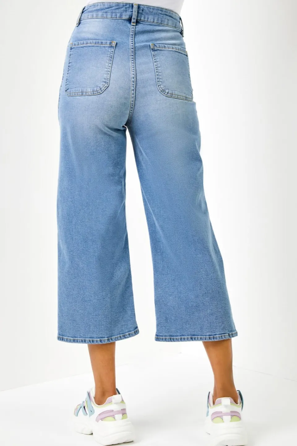Jeans & Jeggings>Roman Dusk Blue Denim Stretch Wide Leg Culottes
