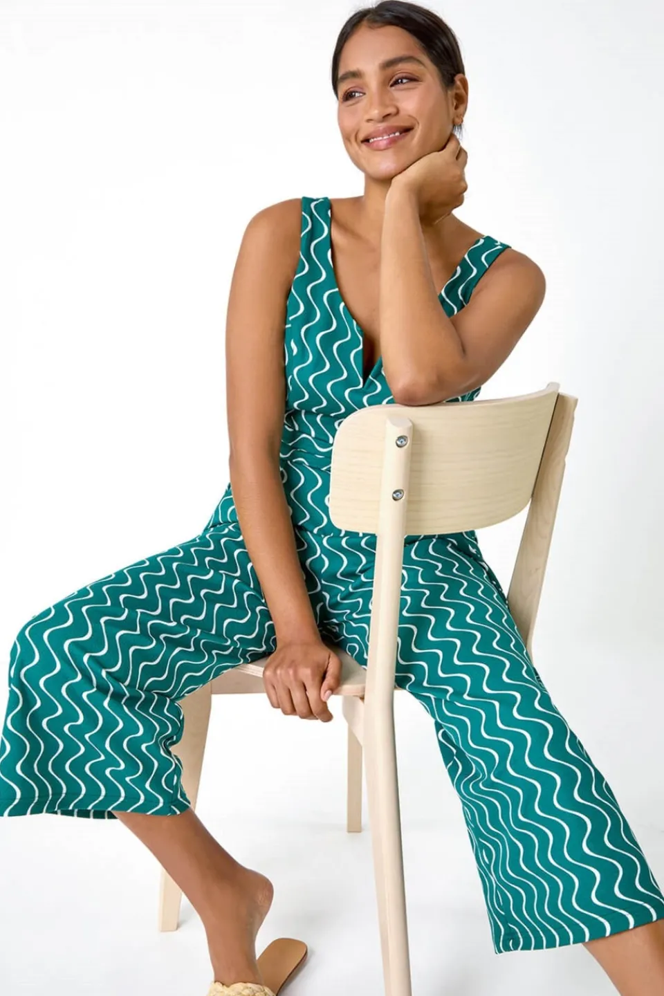 Jumpsuits & Playsuits>Roman Wave Print Cropped Jumpsuit Forest
