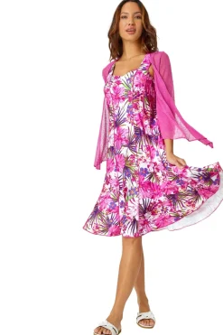 Tops>Roman Fuchsia Textured Pointelle Detail Shrug Fuschia