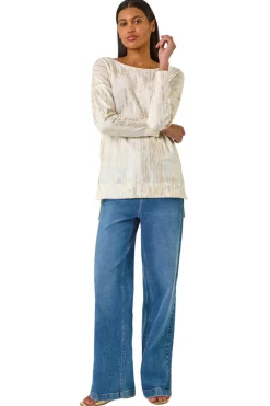 Tops>Roman Gold  Foil Shimmer Tunic Knit Jumper