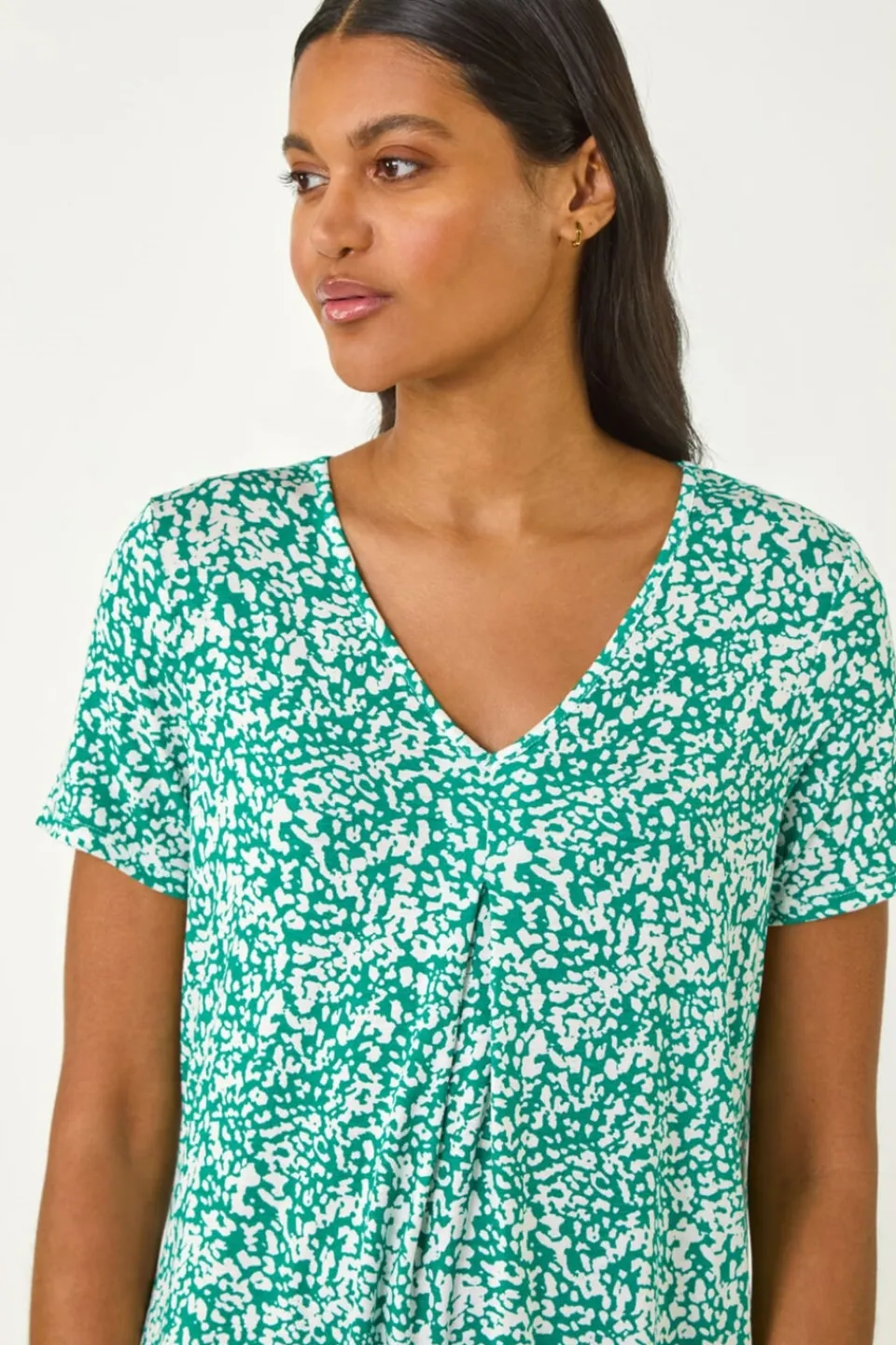 Tops>Roman Green Abstract Print Pleat Front Top