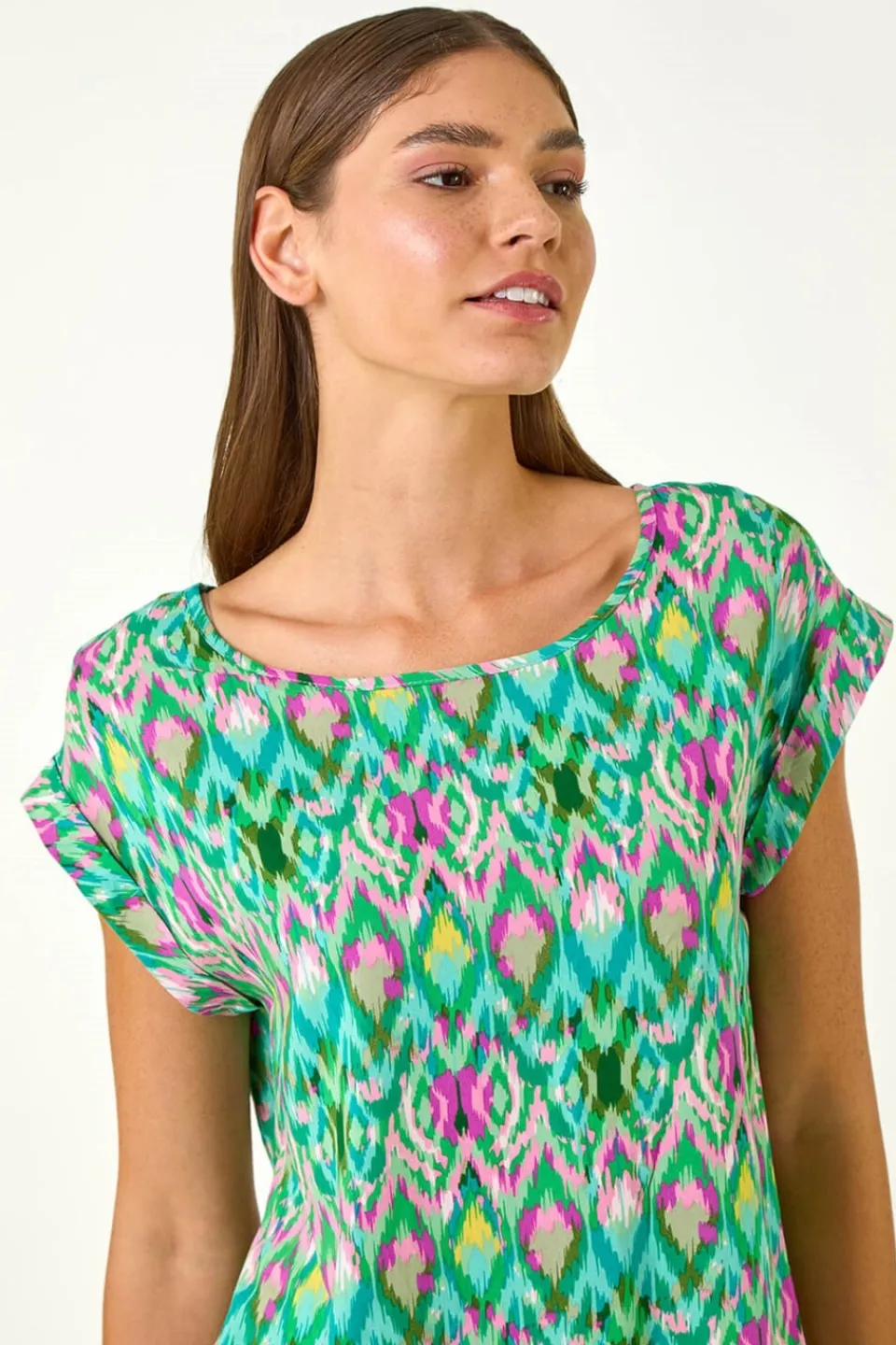 T-Shirts>Roman Green Abstract Print Shell Top