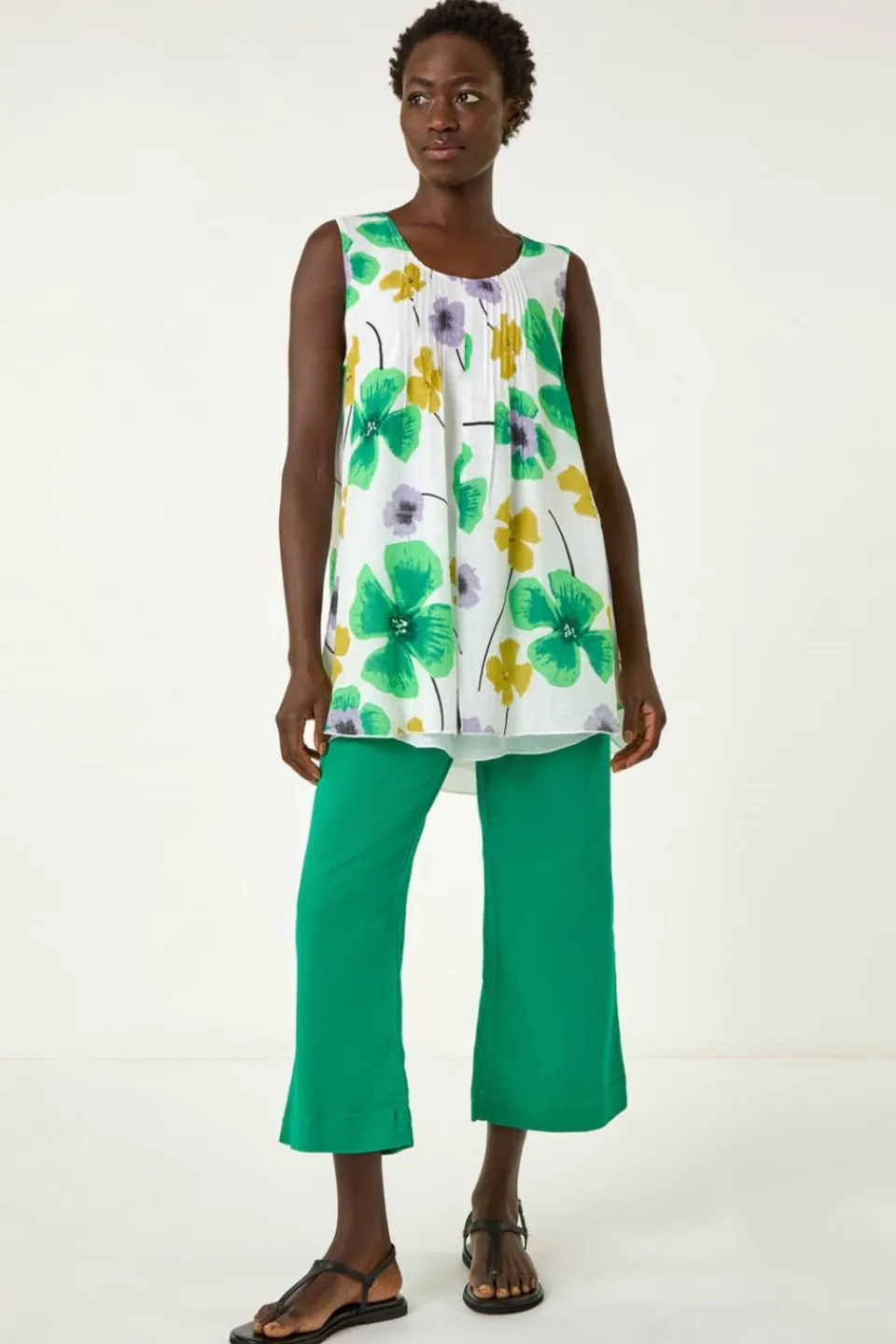 Tops>Roman Green Abstract Print Overlay Top