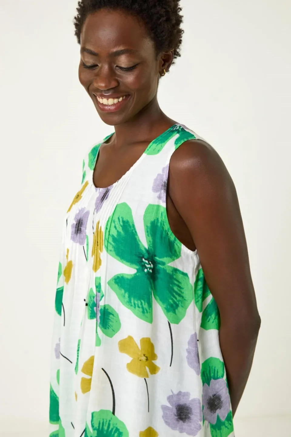 Tops>Roman Green Abstract Print Overlay Top