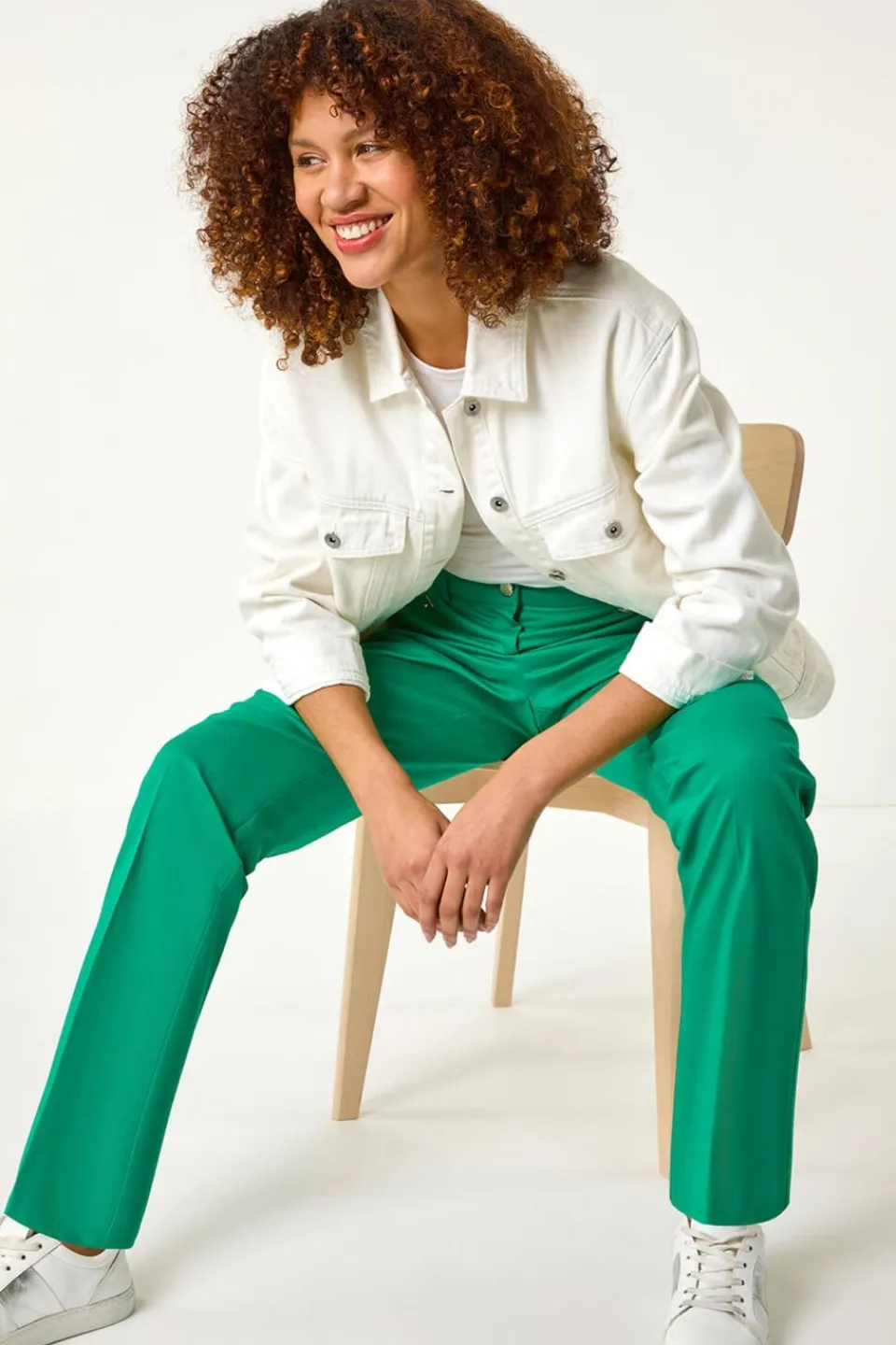 Trousers>Roman Green Cotton Full Length Stretch Trouser