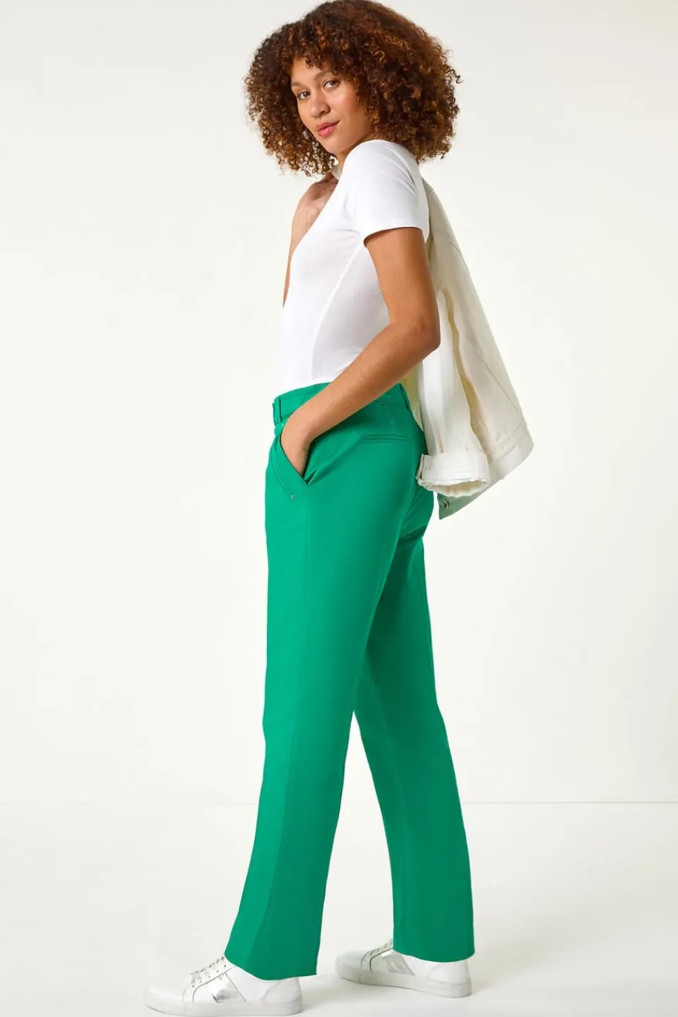 Trousers>Roman Green Cotton Full Length Stretch Trouser
