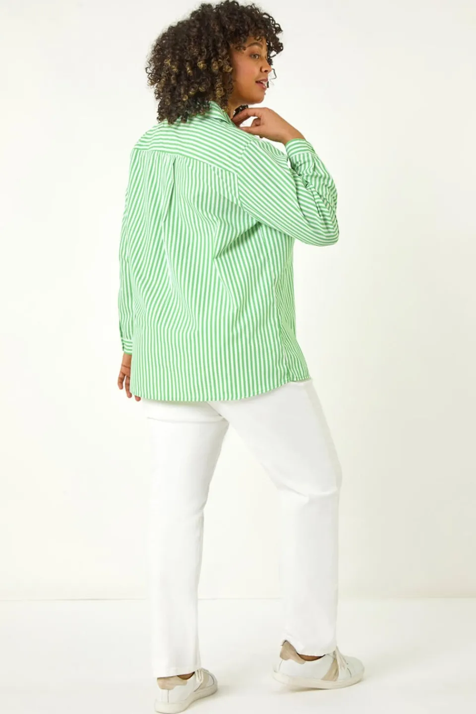 Tops>Roman Green Curve Stripe Buttoned Shirt