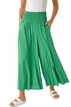 Trousers>Roman Green Fine Stripe Wide Culotte