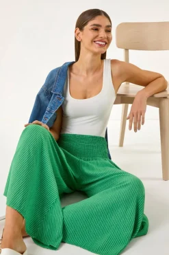 Trousers>Roman Green Fine Stripe Wide Culotte