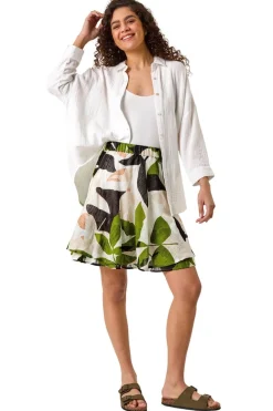 Shorts>Roman Green Leaf Print Short Skirt