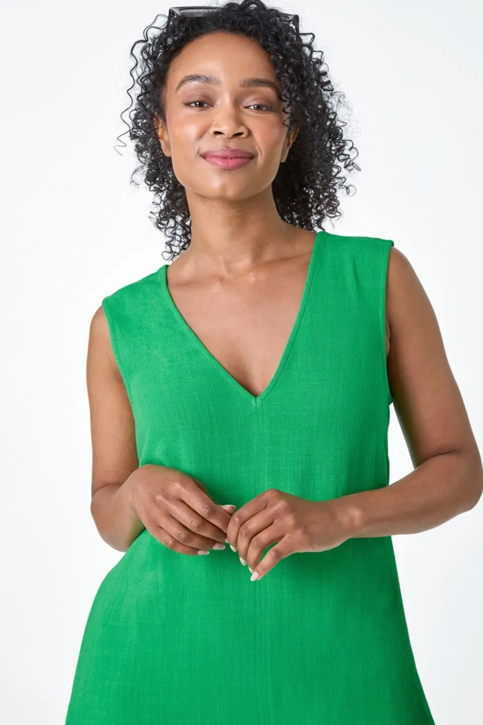 Dresses>Roman Green Petite Cut Out Back Frill Hem Dress