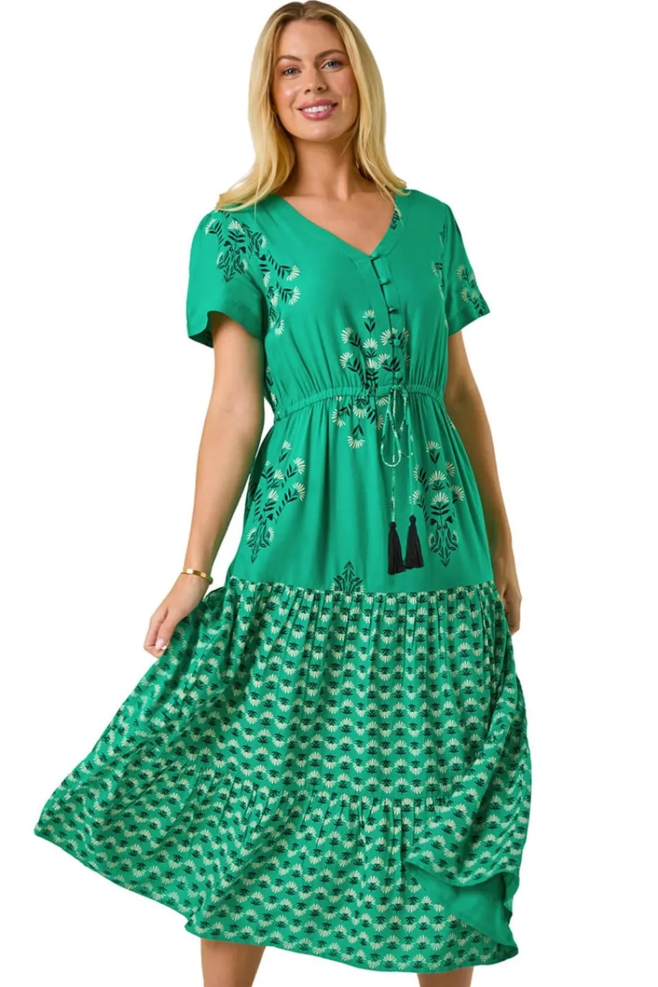 Dresses>Roman Green Petite Floral Print Midi Dress