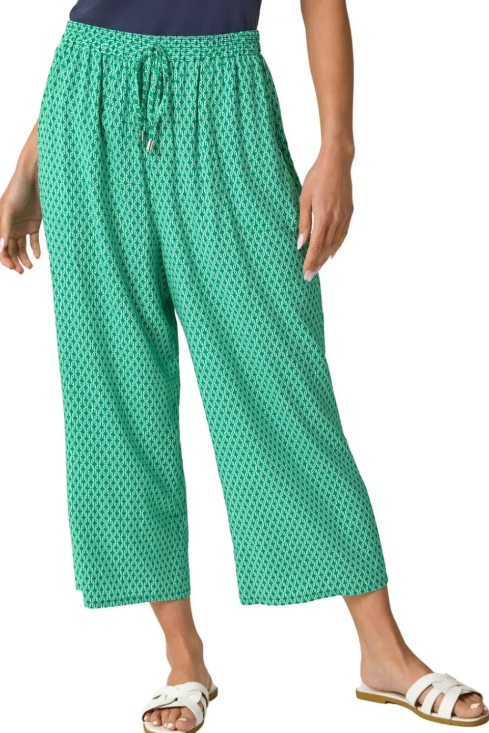 Trousers>Roman Green Petite Geometric Cropped Trouser
