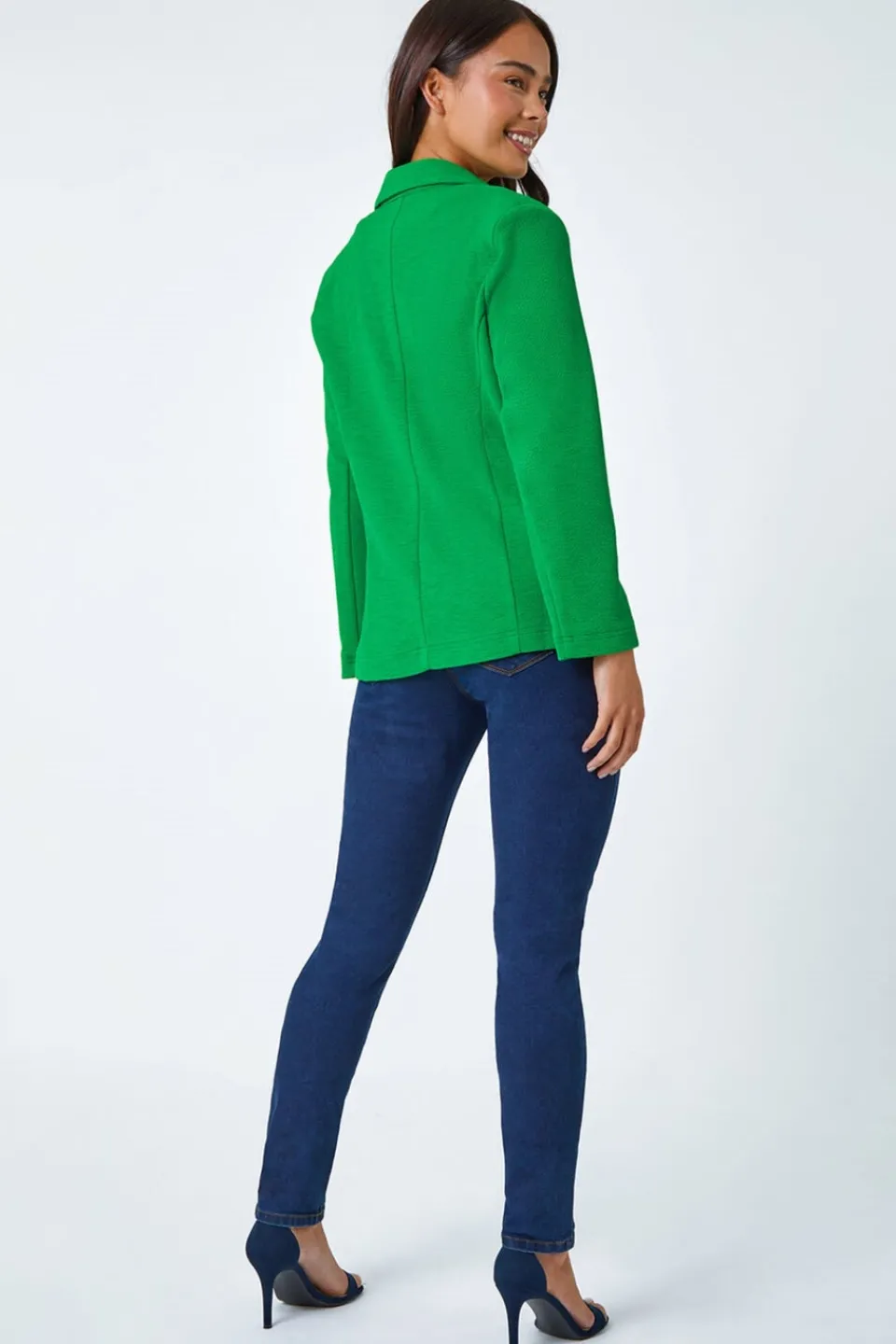 Coats & Jackets>Roman Green Petite Textured Stretch Blazer