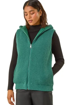 Tops>Roman Reversible Hooded Knit Gilet Green