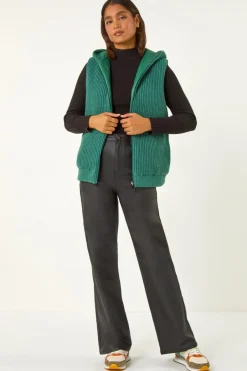 Tops>Roman Reversible Hooded Knit Gilet Green