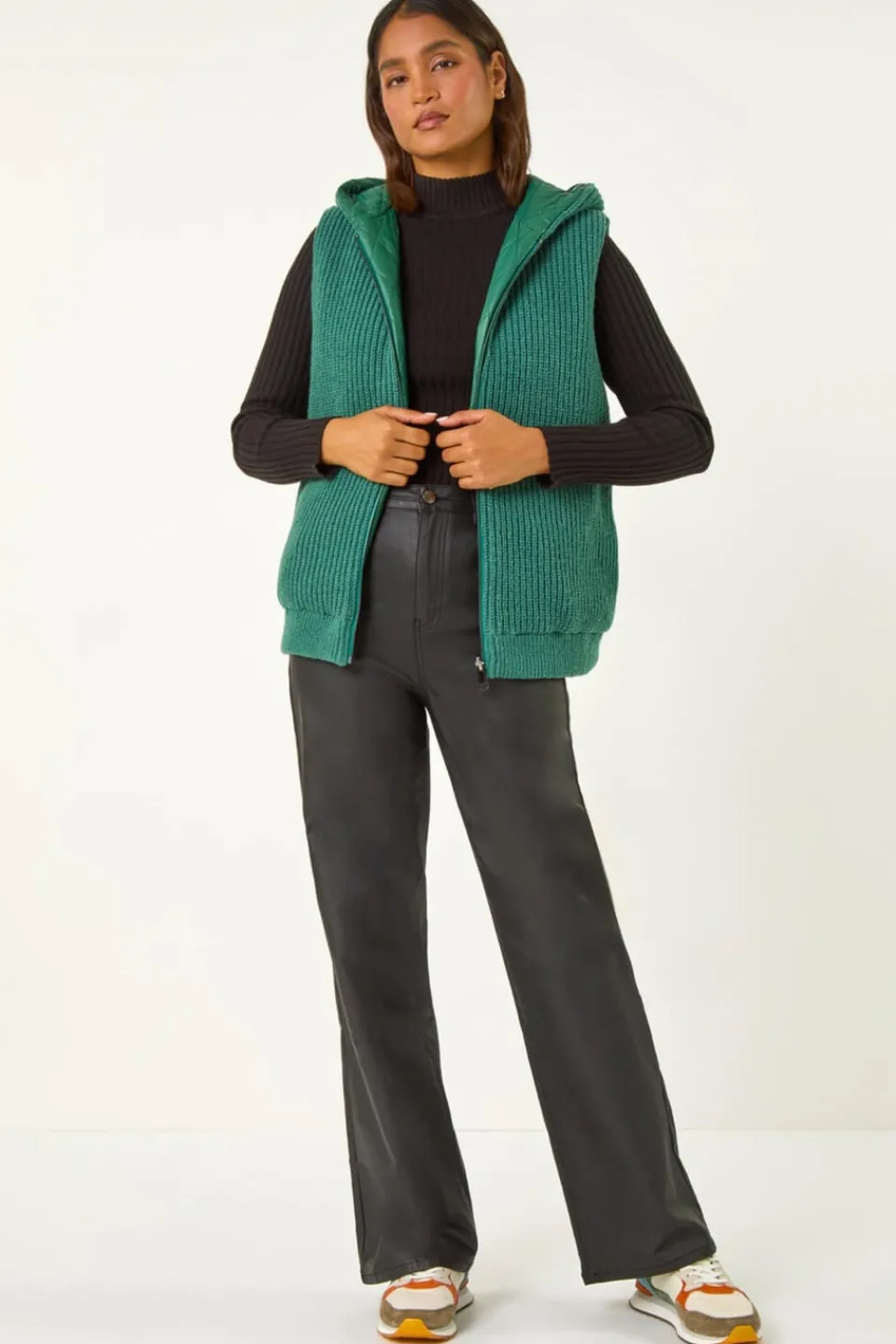 Tops>Roman Reversible Hooded Knit Gilet Green