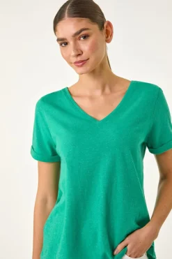 T-Shirts>Roman Green Shimmer V-Neck Top
