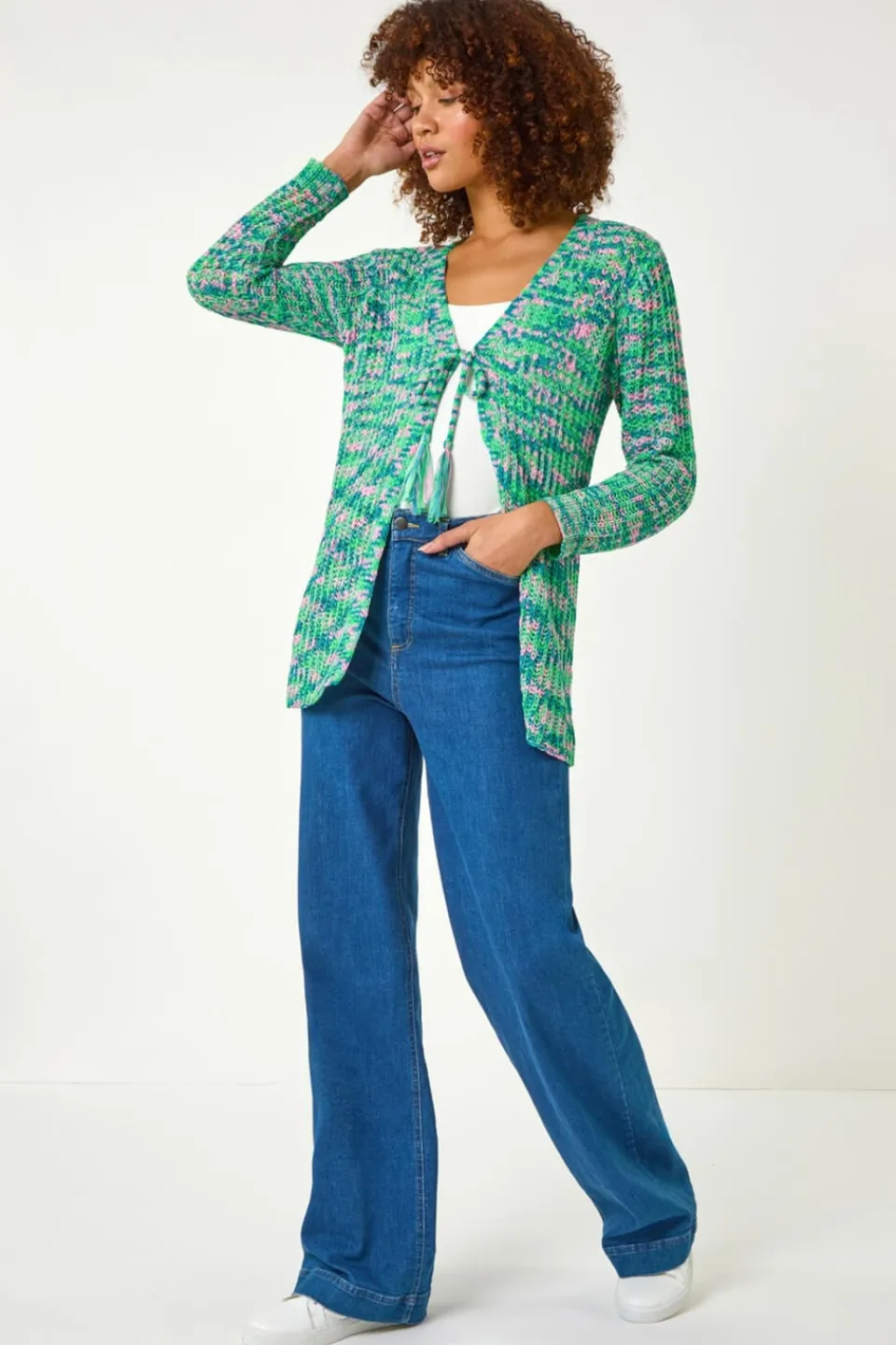 Tops>Roman Green Spacedye Tie Knit Cardigan