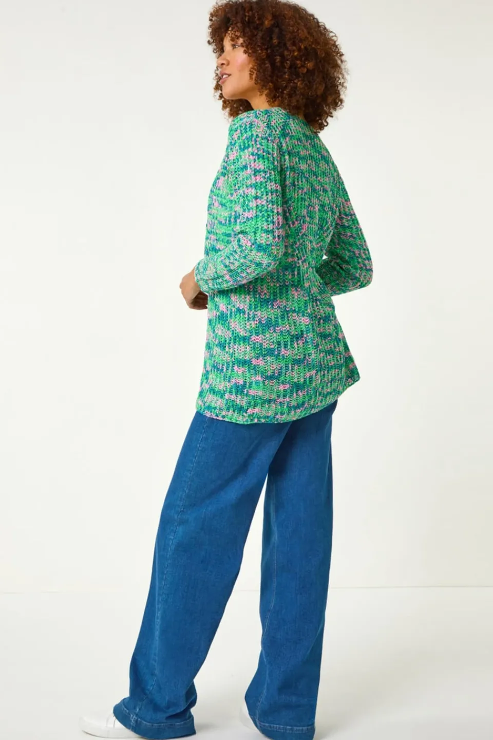 Tops>Roman Green Spacedye Tie Knit Cardigan