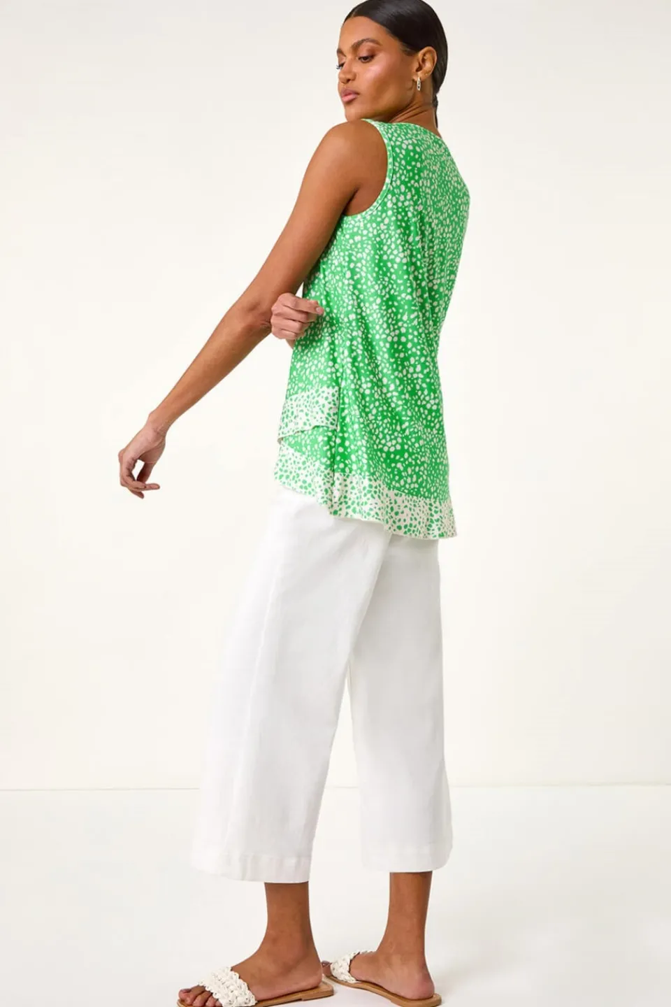 Tops>Roman Green Spot Print Asymmetric Vest Top