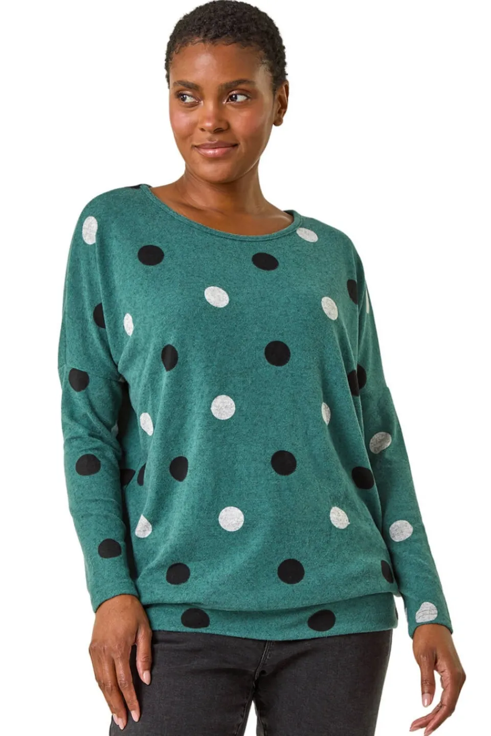 Tops>Roman Green Spot Print Snit Top