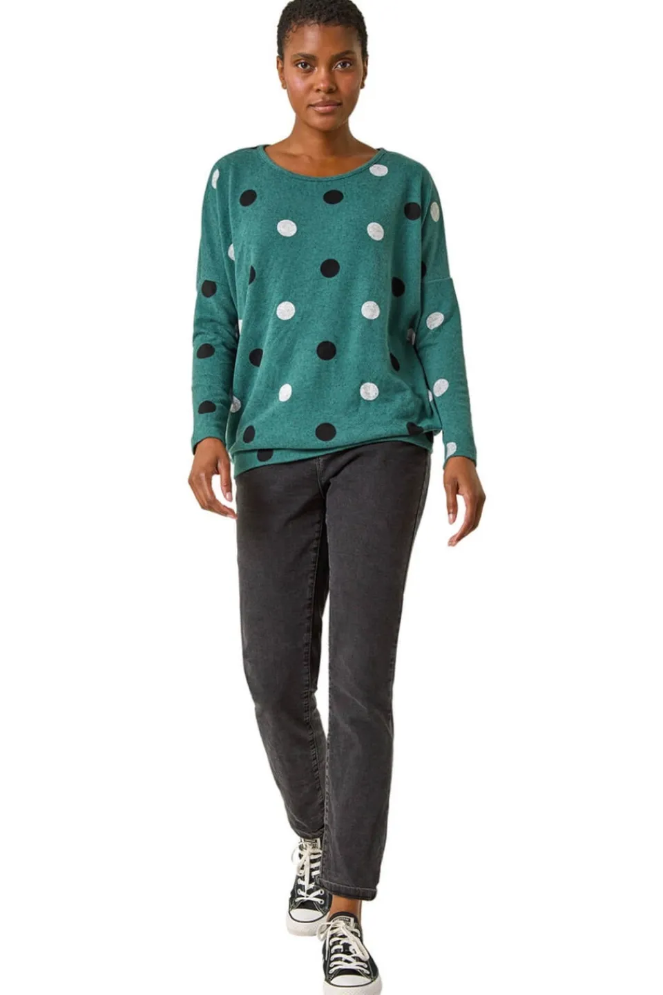 Tops>Roman Green Spot Print Snit Top