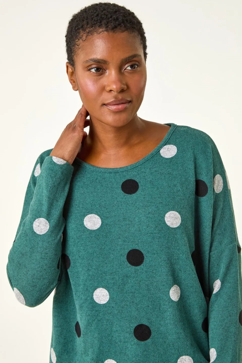 Tops>Roman Green Spot Print Snit Top