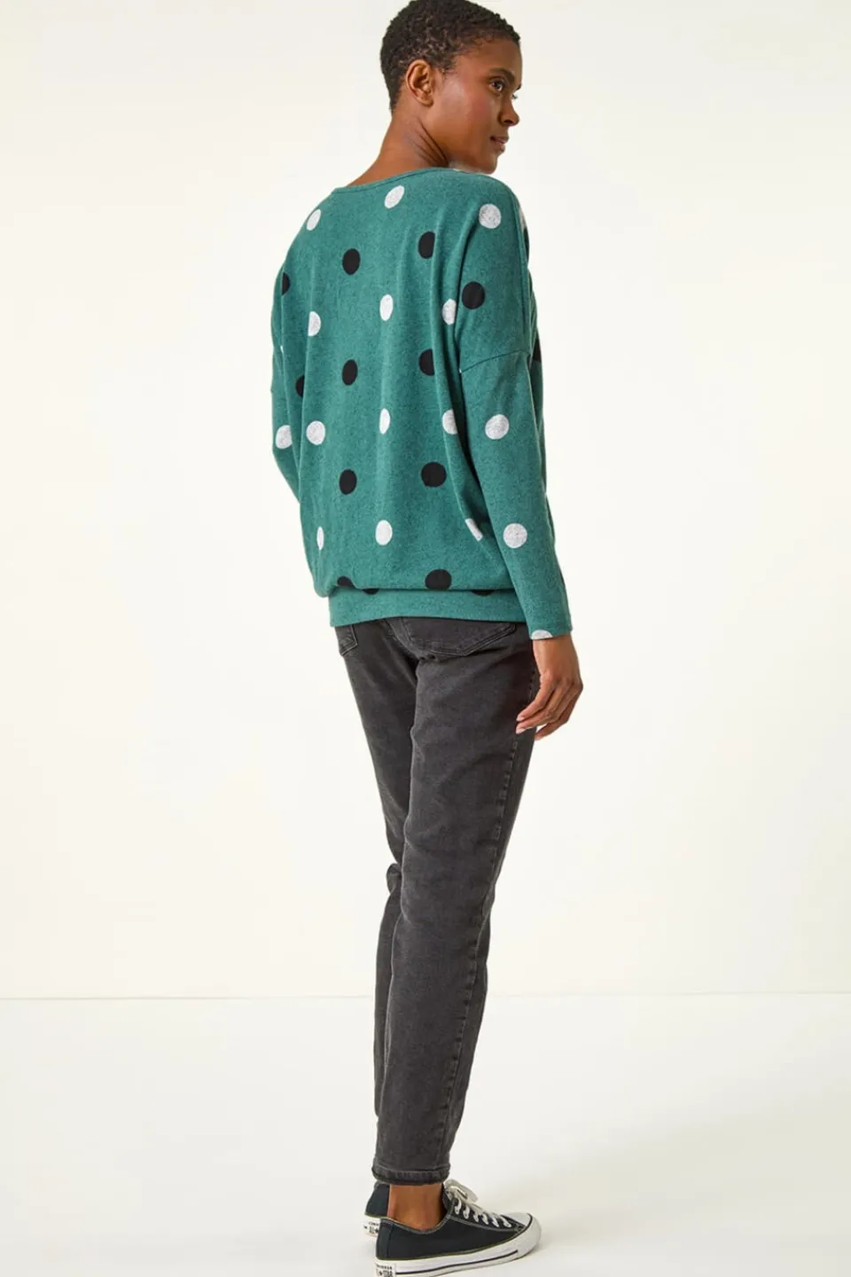 Tops>Roman Green Spot Print Snit Top