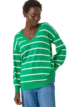 Tops>Roman Green Stripe Knitted Jumper