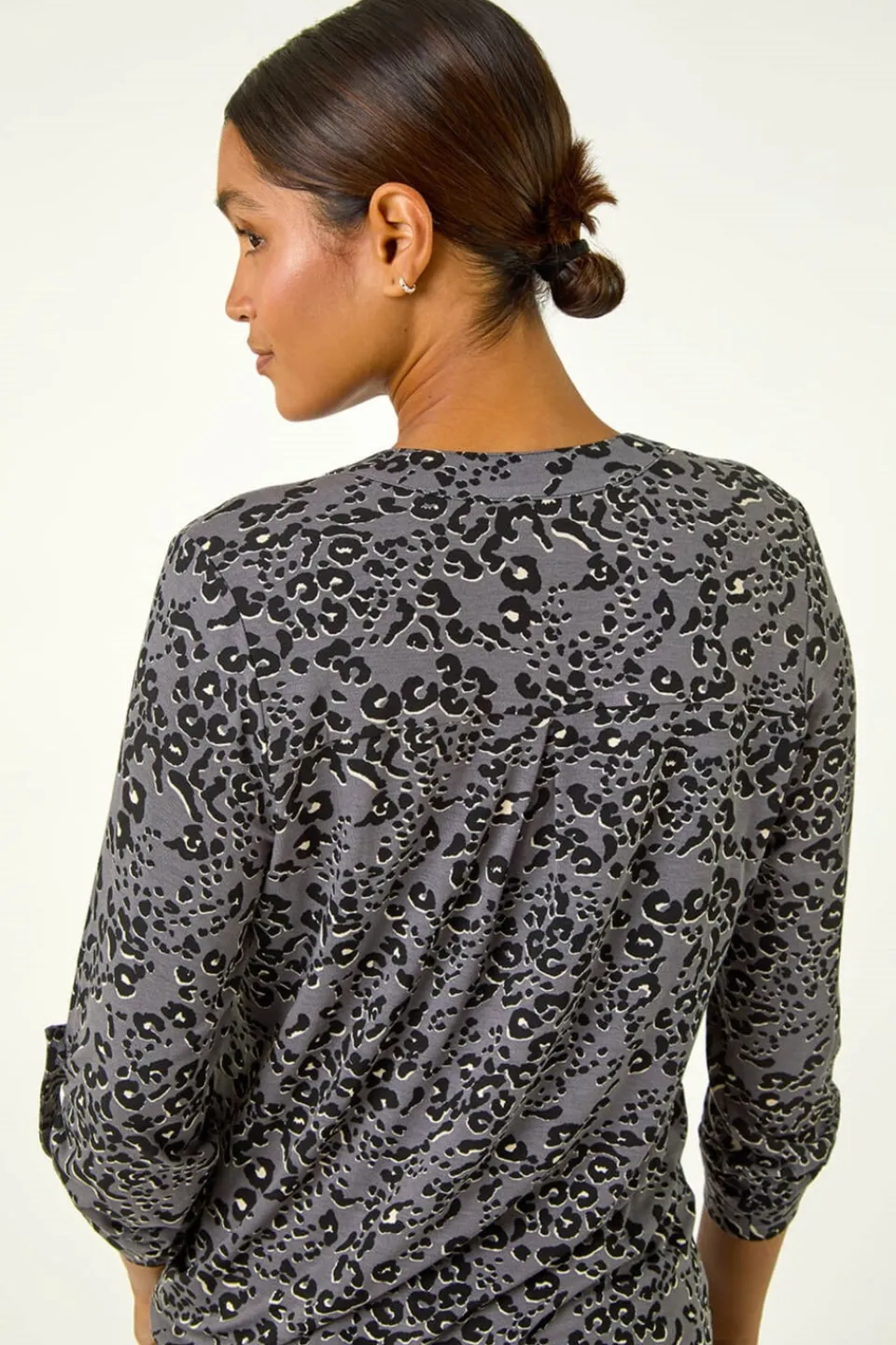 Tops>Roman Grey Animal Print Stretch Blouse