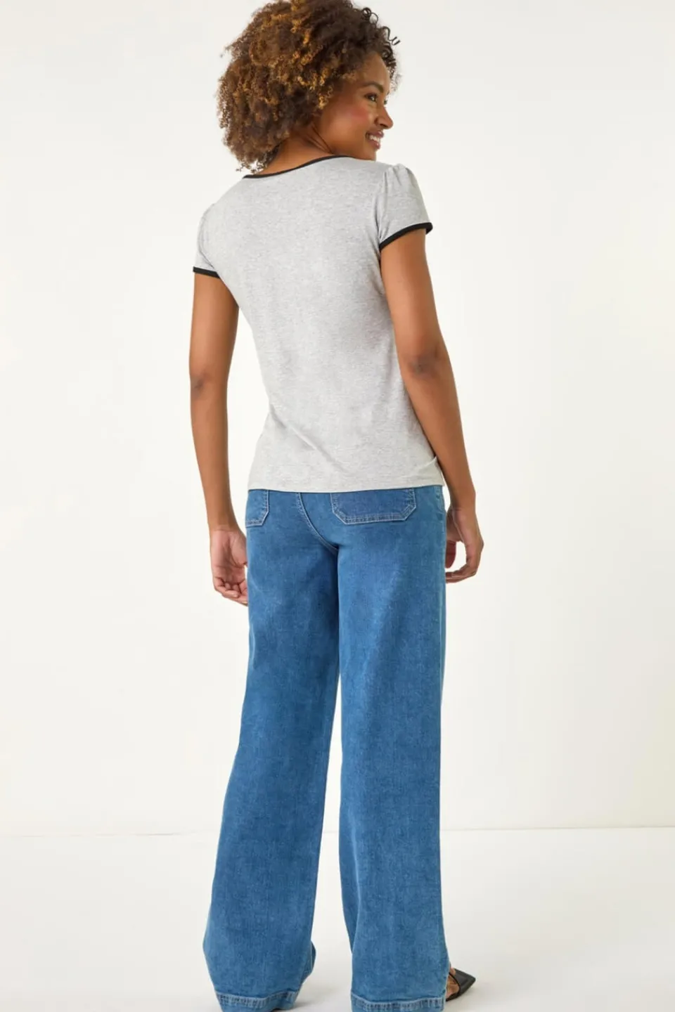 T-Shirts>Roman Grey Bow Front Stretch Top