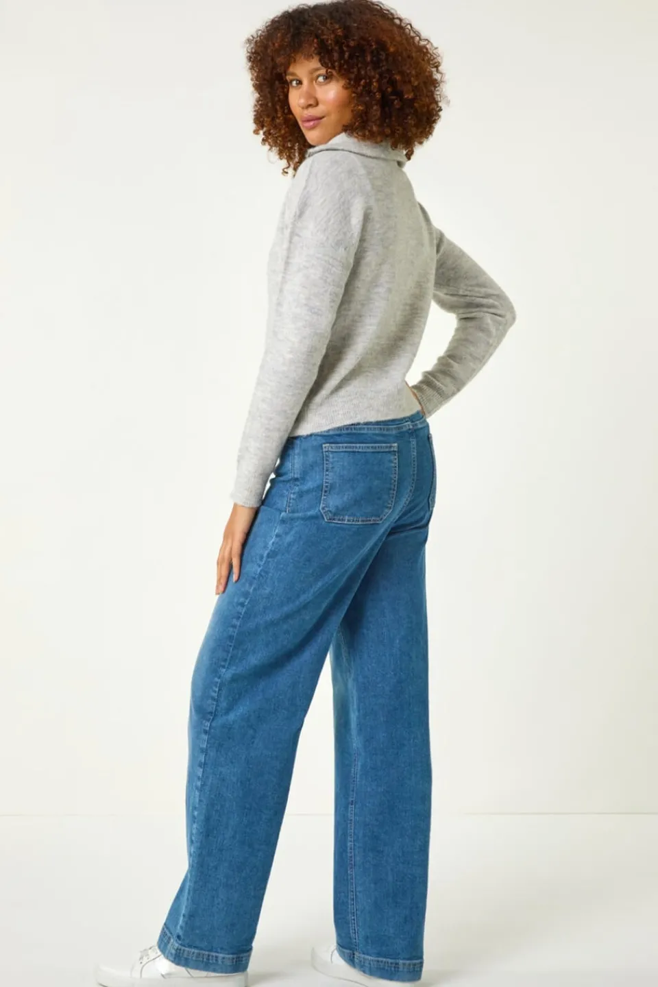 Tops>Roman Collar Zip Neck Knit Jumper Grey
