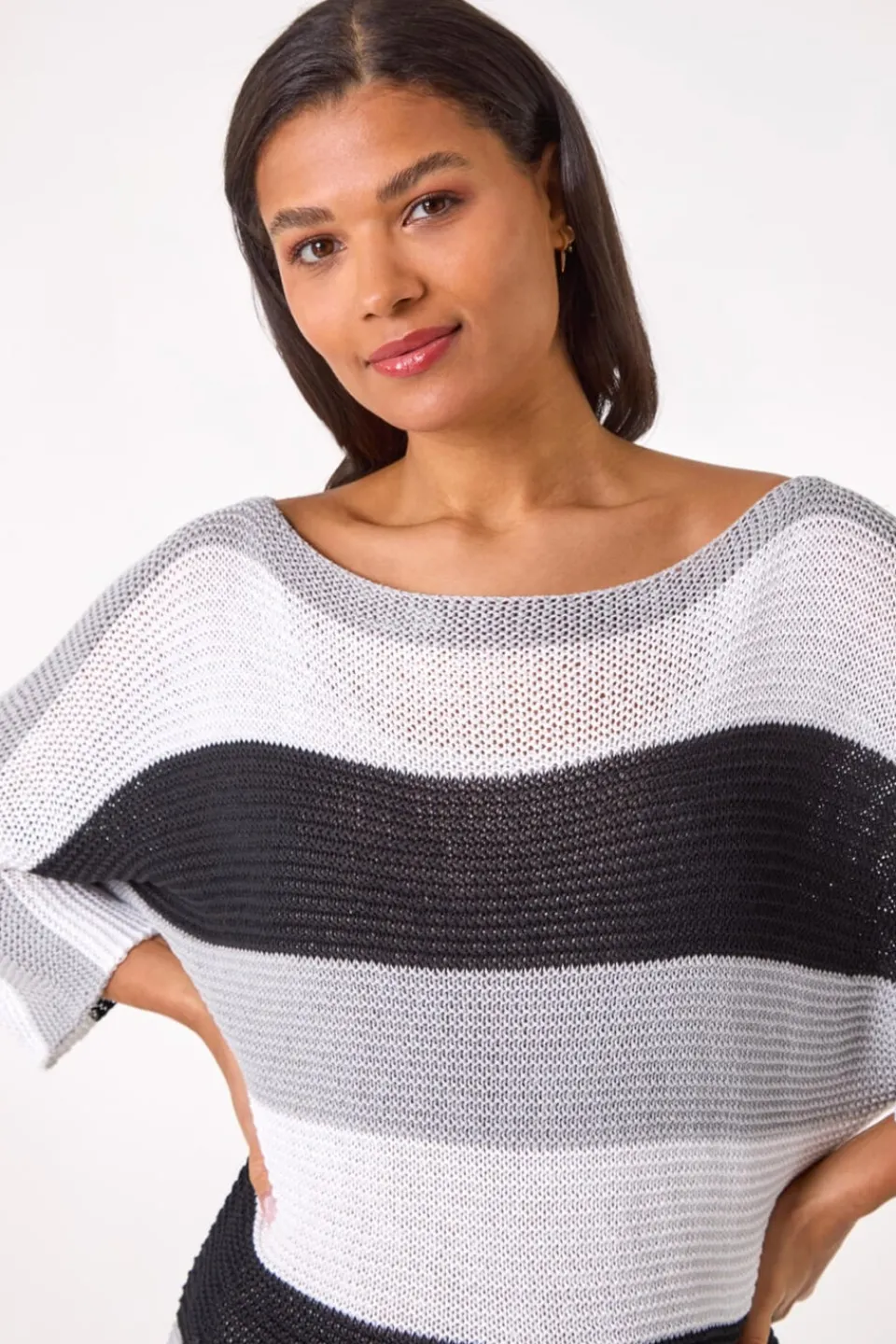 Tops>Roman Grey Colourblock Stripe Knit Jumper