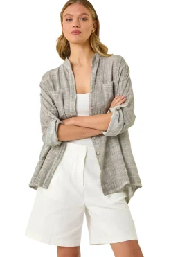 Tops>Roman Grey Cotton Button Through Shirt