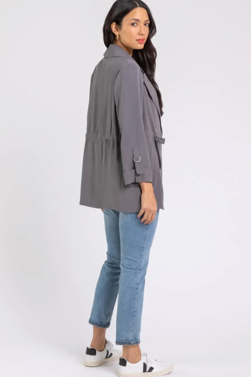 Coats & Jackets>Roman Tie Waist Longline Jacket Grey