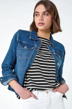 Coats & Jackets>Roman Indigo Cotton Blend Stretch Denim Jacket