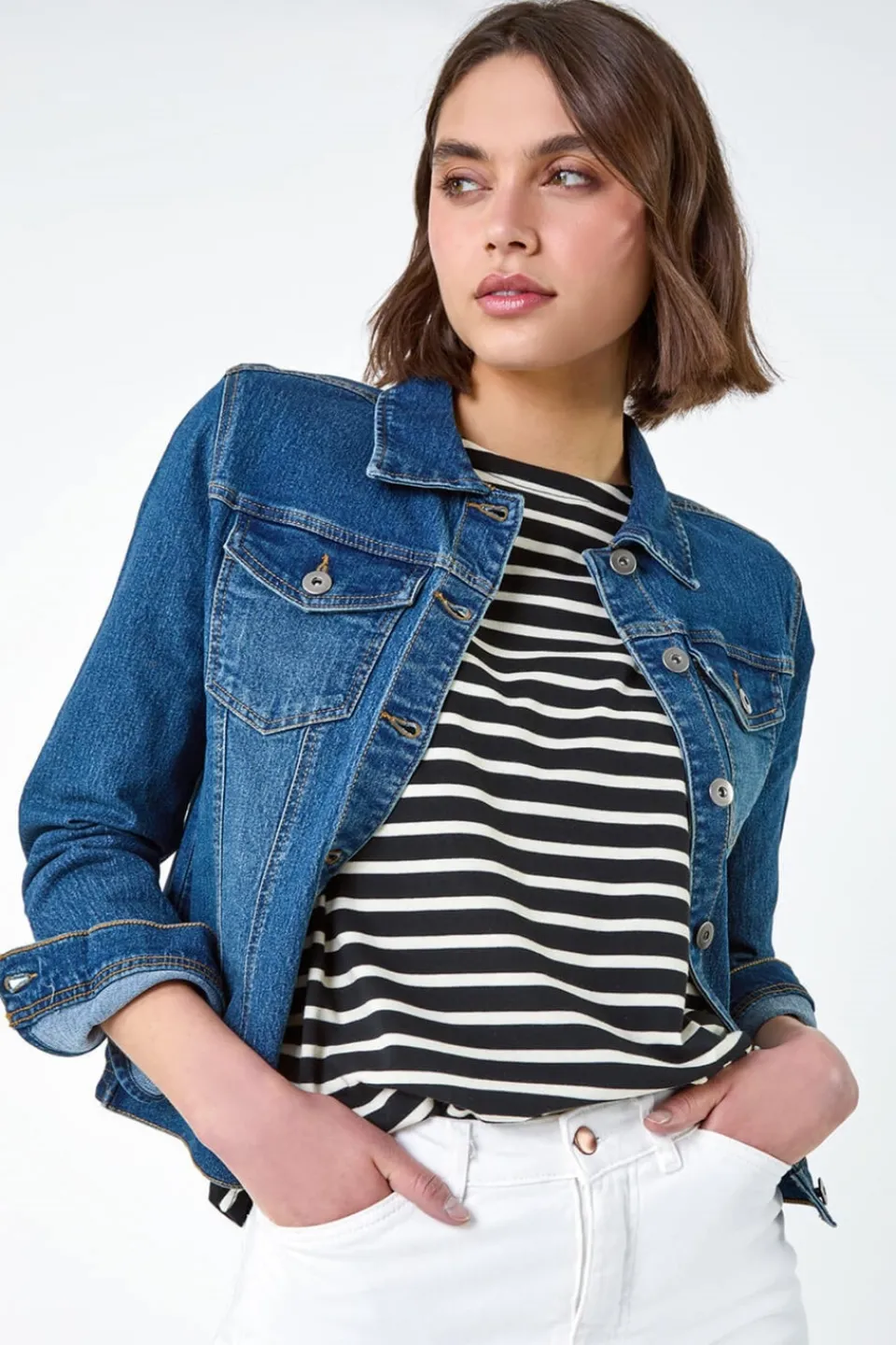 Coats & Jackets>Roman Indigo Cotton Blend Stretch Denim Jacket