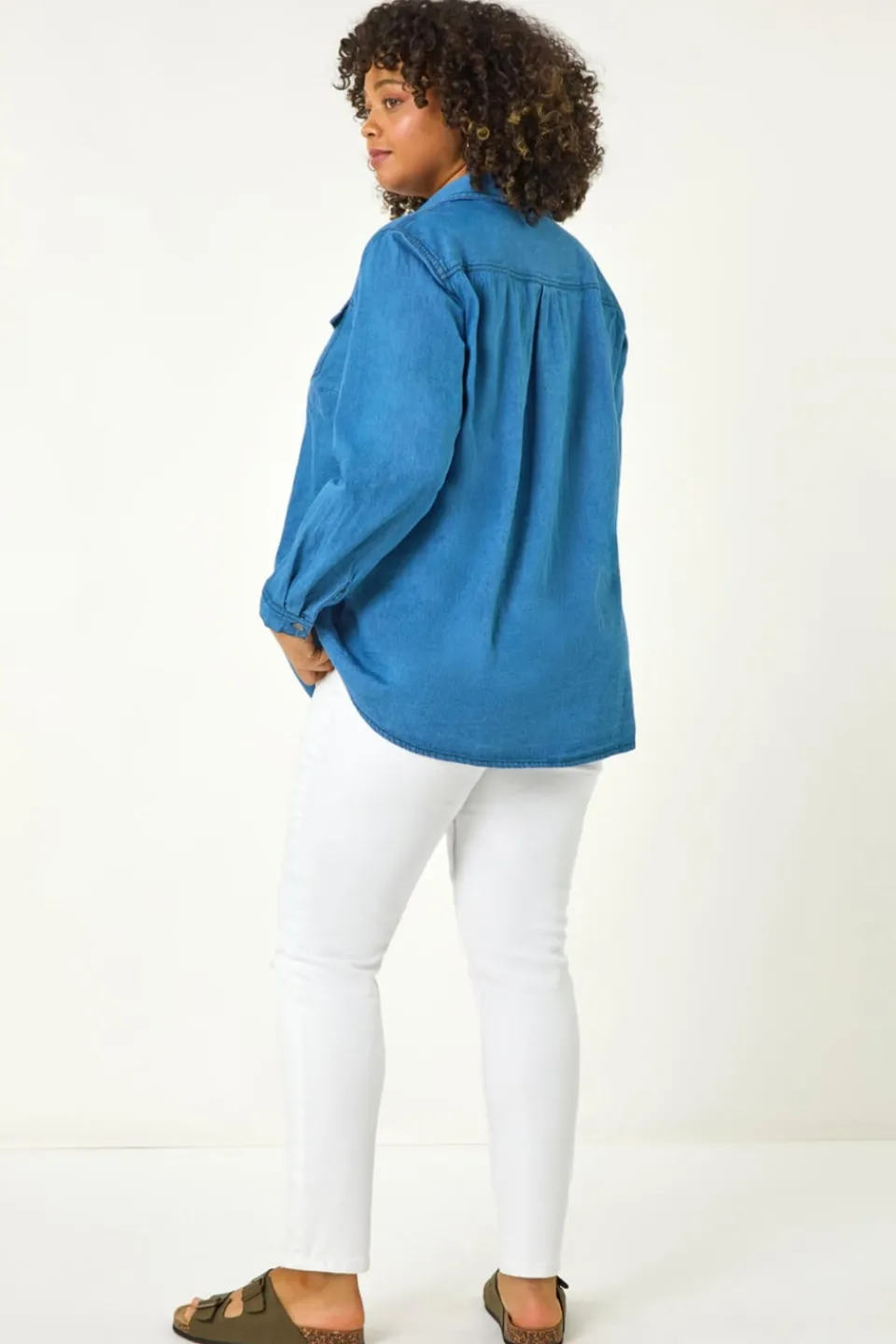 Tops>Roman Indigo Curve Button Through Denim Shirt