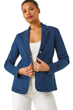 Coats & Jackets>Roman Indigo Denim Collar Stretch Blazer